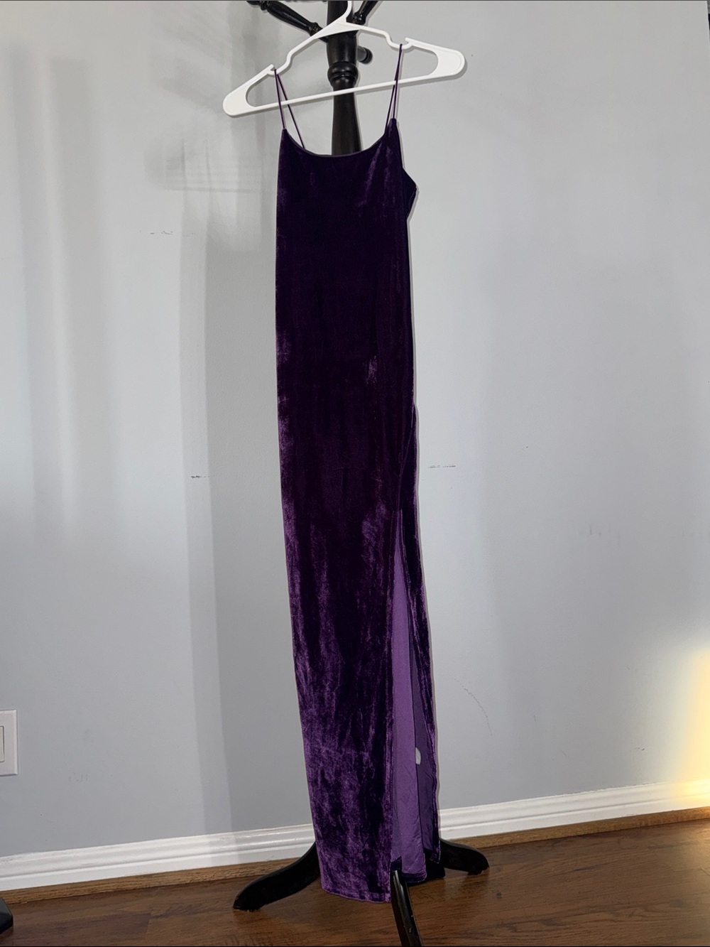 Purple Velvet Maxi Slip Dress with Spaghetti Straps